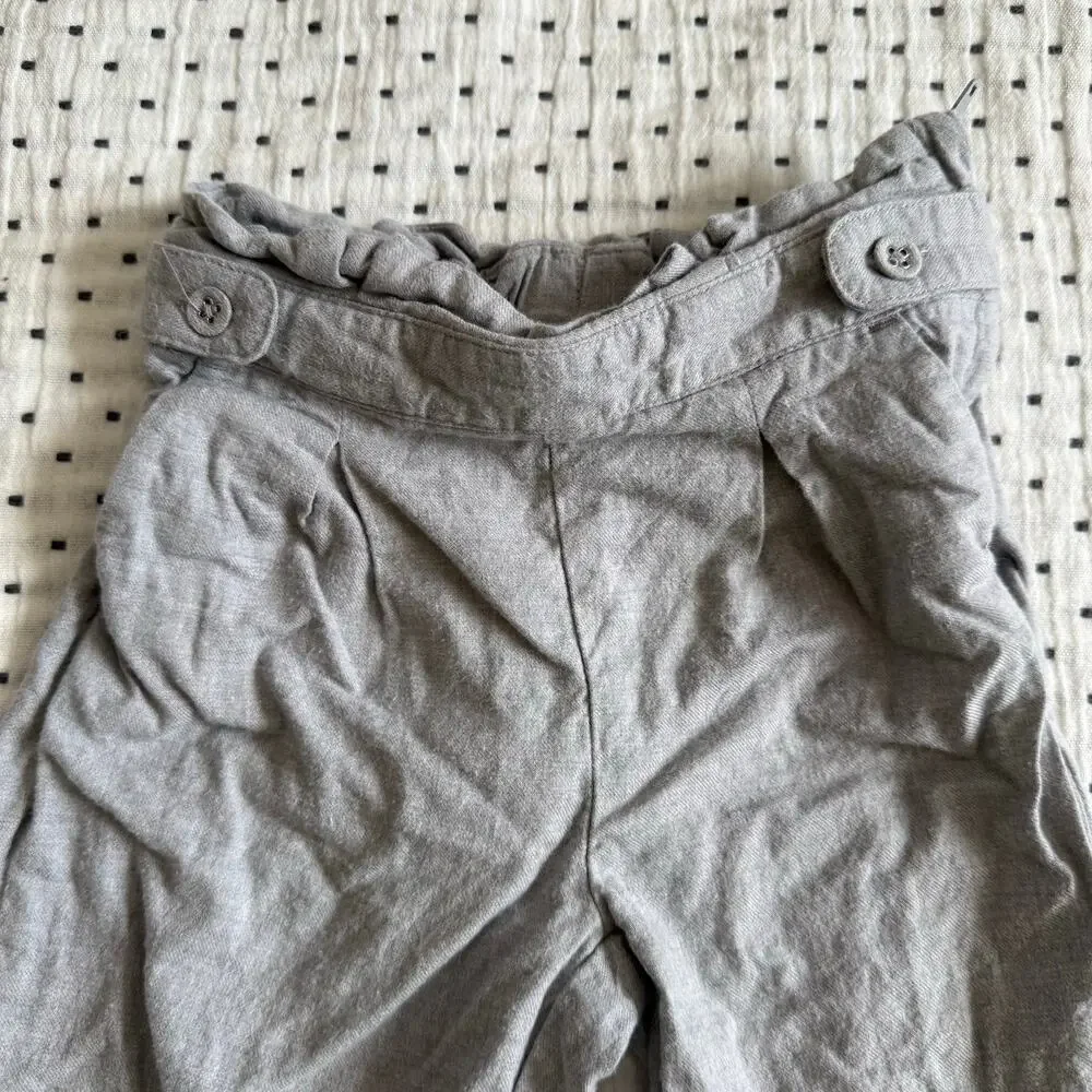 Janie And Jack Pants Wide Leg PaperBag Waist Gray Cuffed Ruffle Girl 3 3T